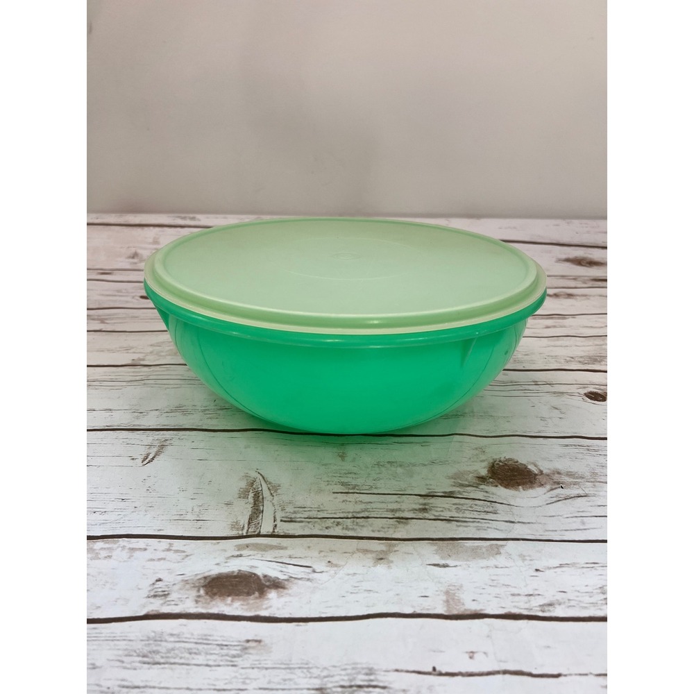 Vintage Tupperware Mixing Bowl Green Round Storage with Lid 10 inch